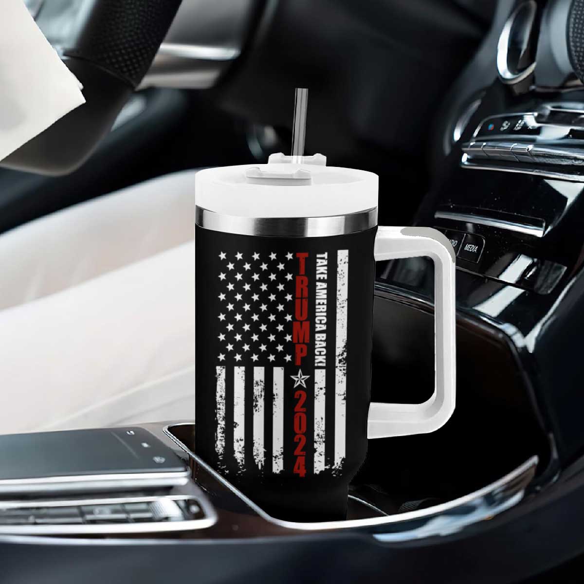 Trump 2024 Tumbler With Handle President 45 47 American Flag Black TB10 Print Your Wear