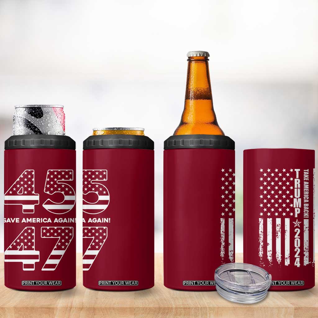 Trump 2024 4 in 1 Can Cooler Tumbler President 45 47 American Flag Red TB10 Print Your Wear
