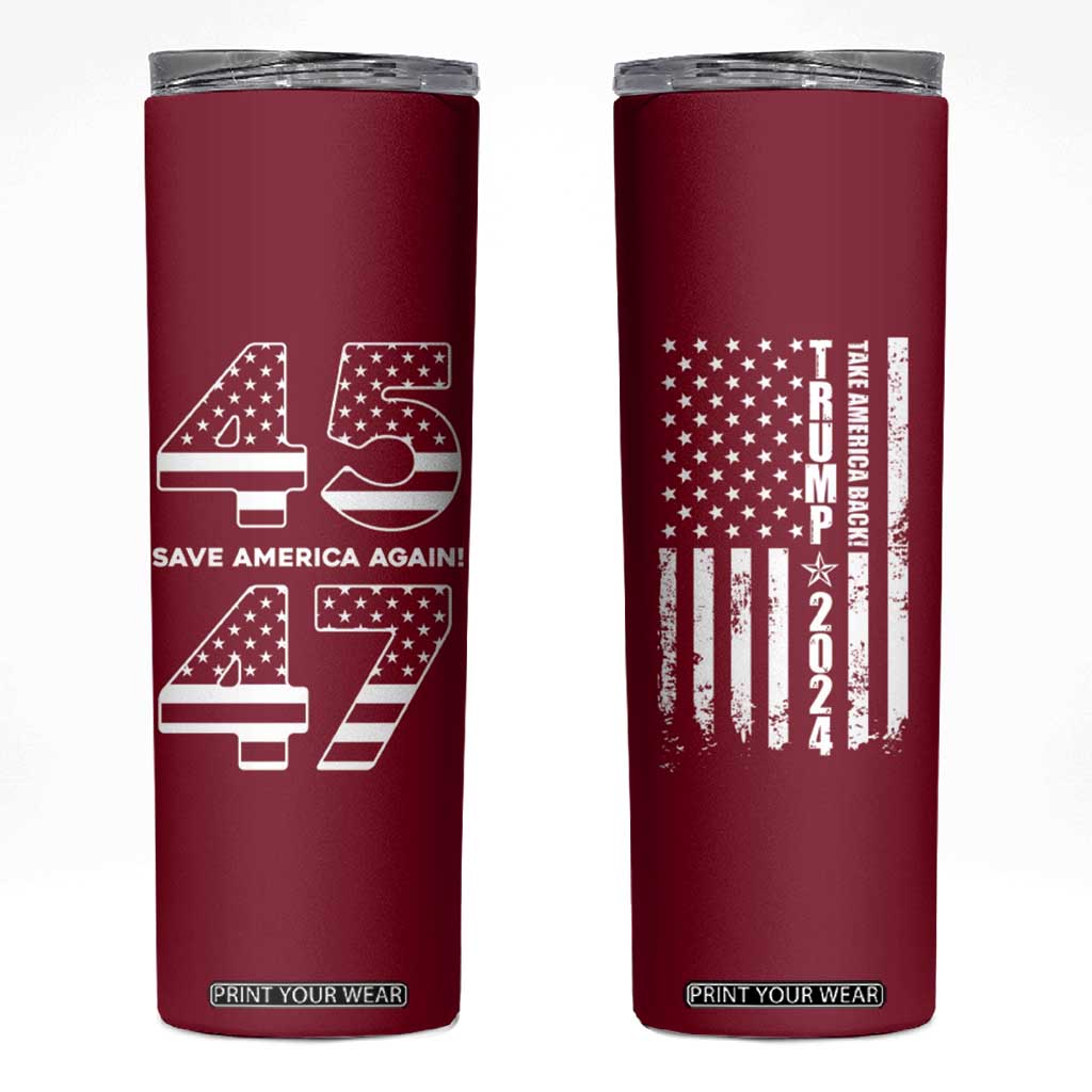 Trump 2024 Skinny Tumbler President 45 47 American Flag Red TB10 Red Print Your Wear