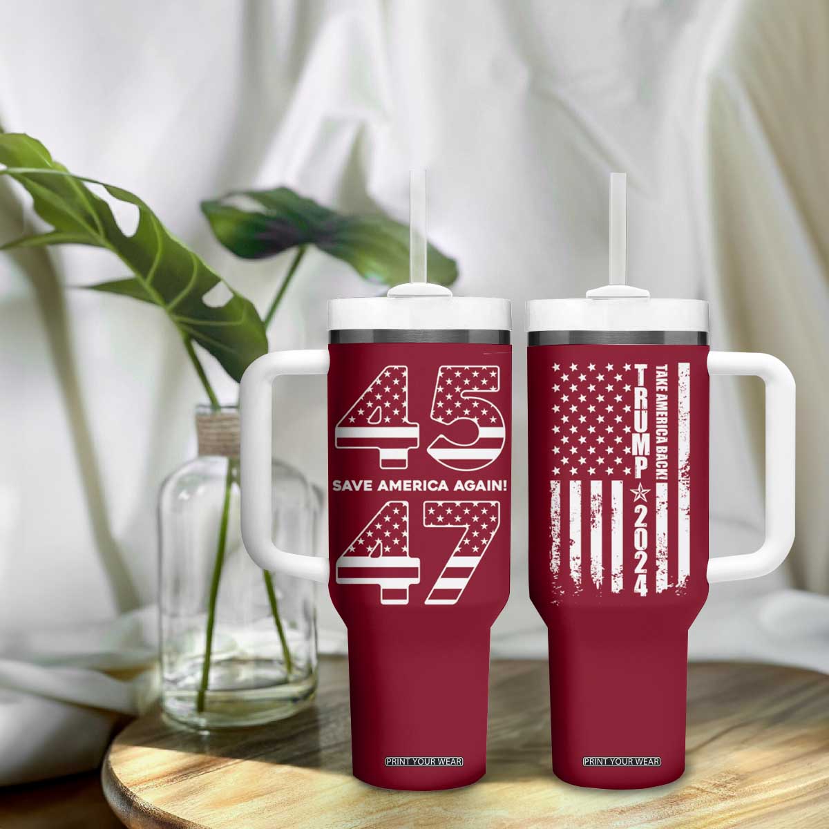 Trump 2024 Tumbler With Handle President 45 47 American Flag Red TB10 Print Your Wear