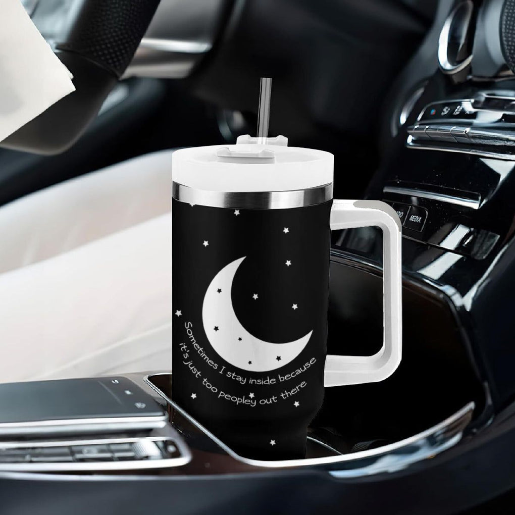 Funny Introvert Tumbler With Handle Sometimes I Stay Inside Because It's Just Too Peopley Out There, Funny Saying Joke Gifts for Anti-social People TB10 Print Your Wear