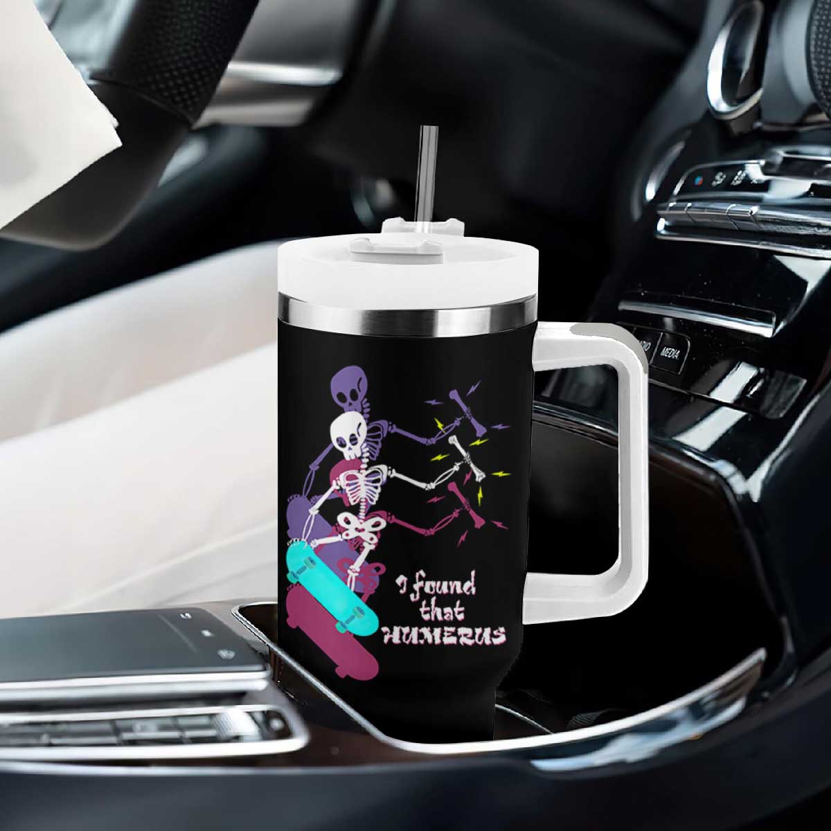 Funny Bones Anatomy Tumbler With Handle I Found That Humerus Pun Fun Humerous Skeleton Skateboard TB10 Print Your Wear