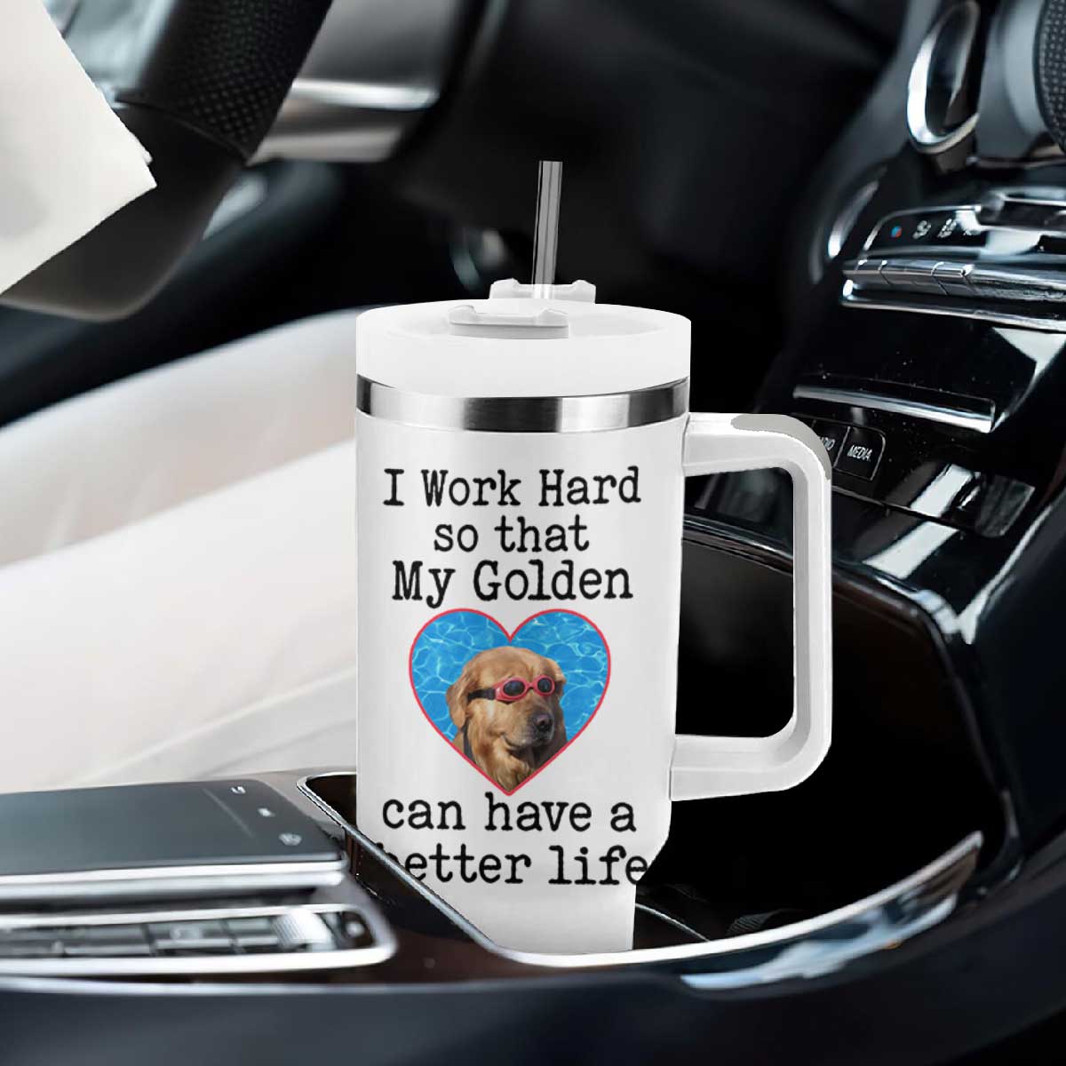 Dog Mom Gifts Tumbler With Handle Work Hard For My Golden Retriever Dog TB10 Print Your Wear