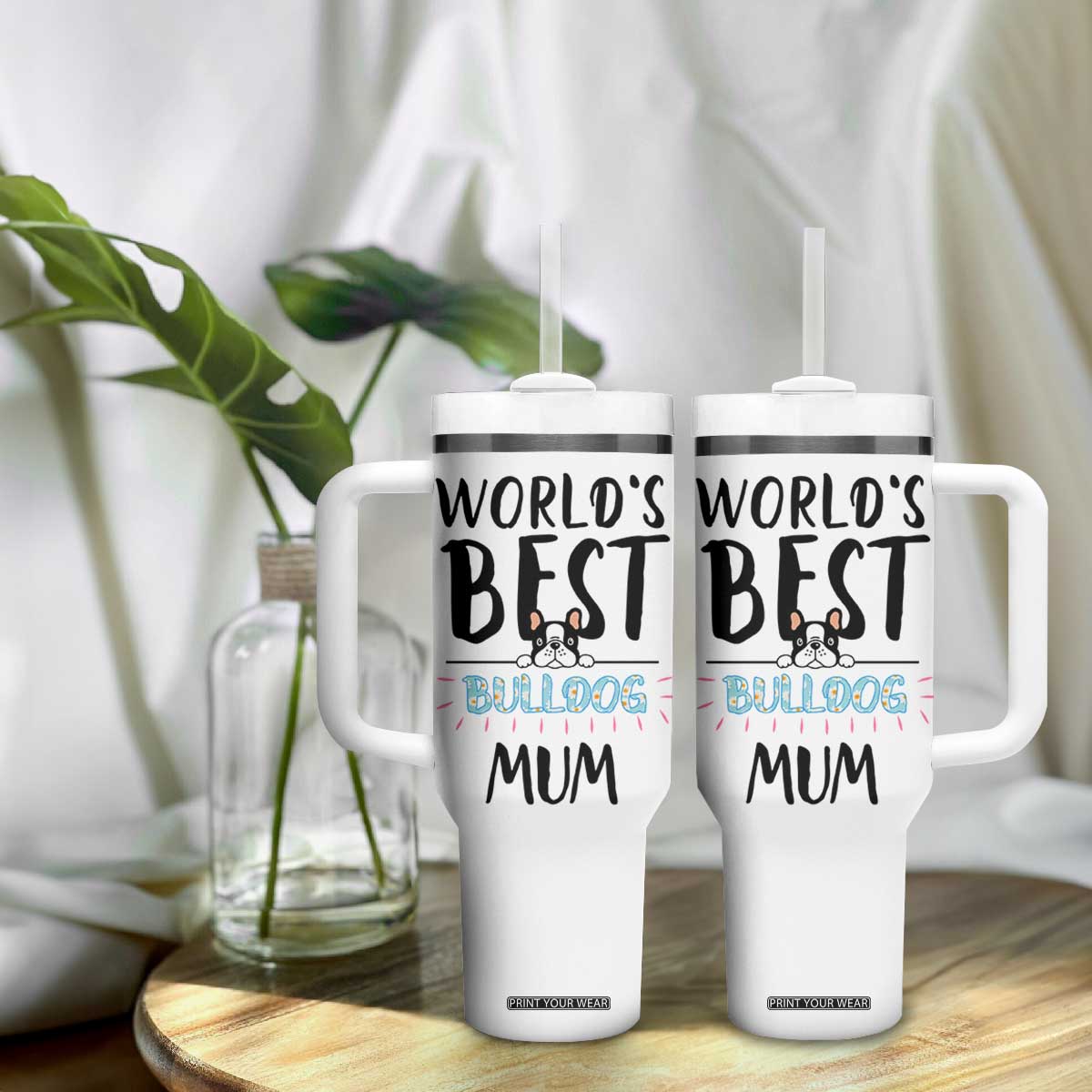 Bulldog Mom Tumbler With Handle Gift For Dog Lovers Women New Puppy Fur Baby Owners TB10 Print Your Wear