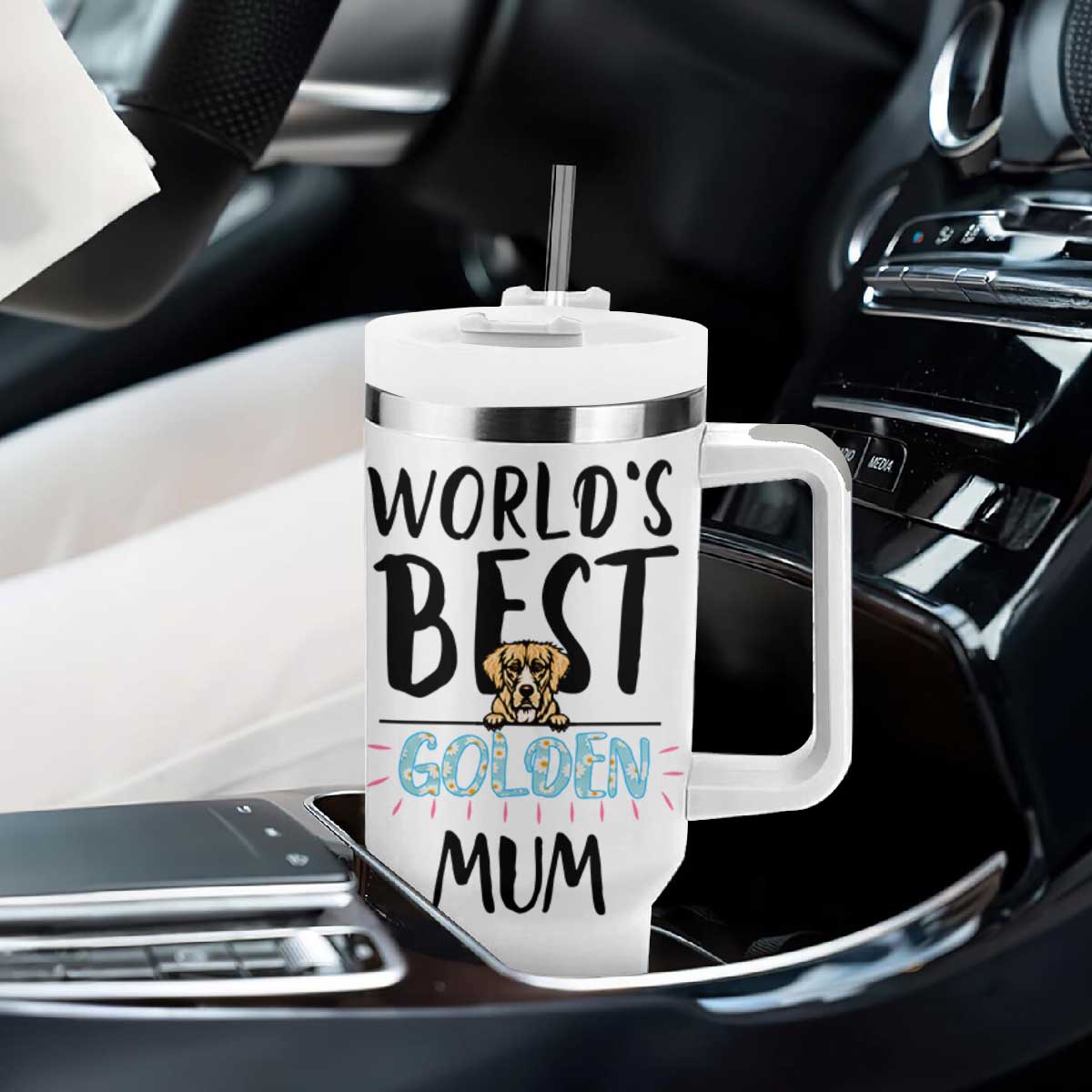Golden Retriever Dog Mom Tumbler With Handle Gift For Dog Lovers Women New Puppy Fur Baby Owners TB10 Print Your Wear