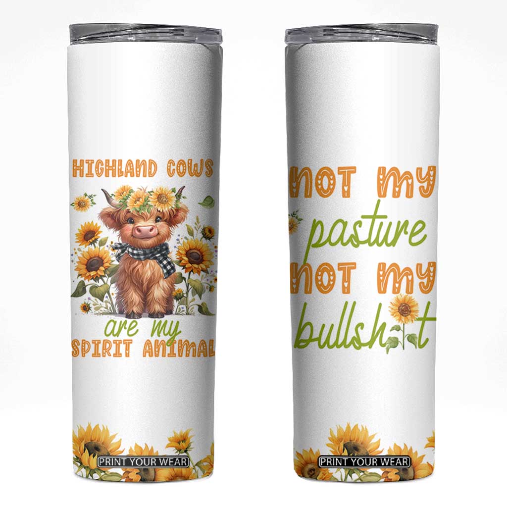 Highland Cow Gifts For Women Skinny Tumbler Funny Cow Gift For Cow Lovers Sunflower TB10 White Print Your Wear