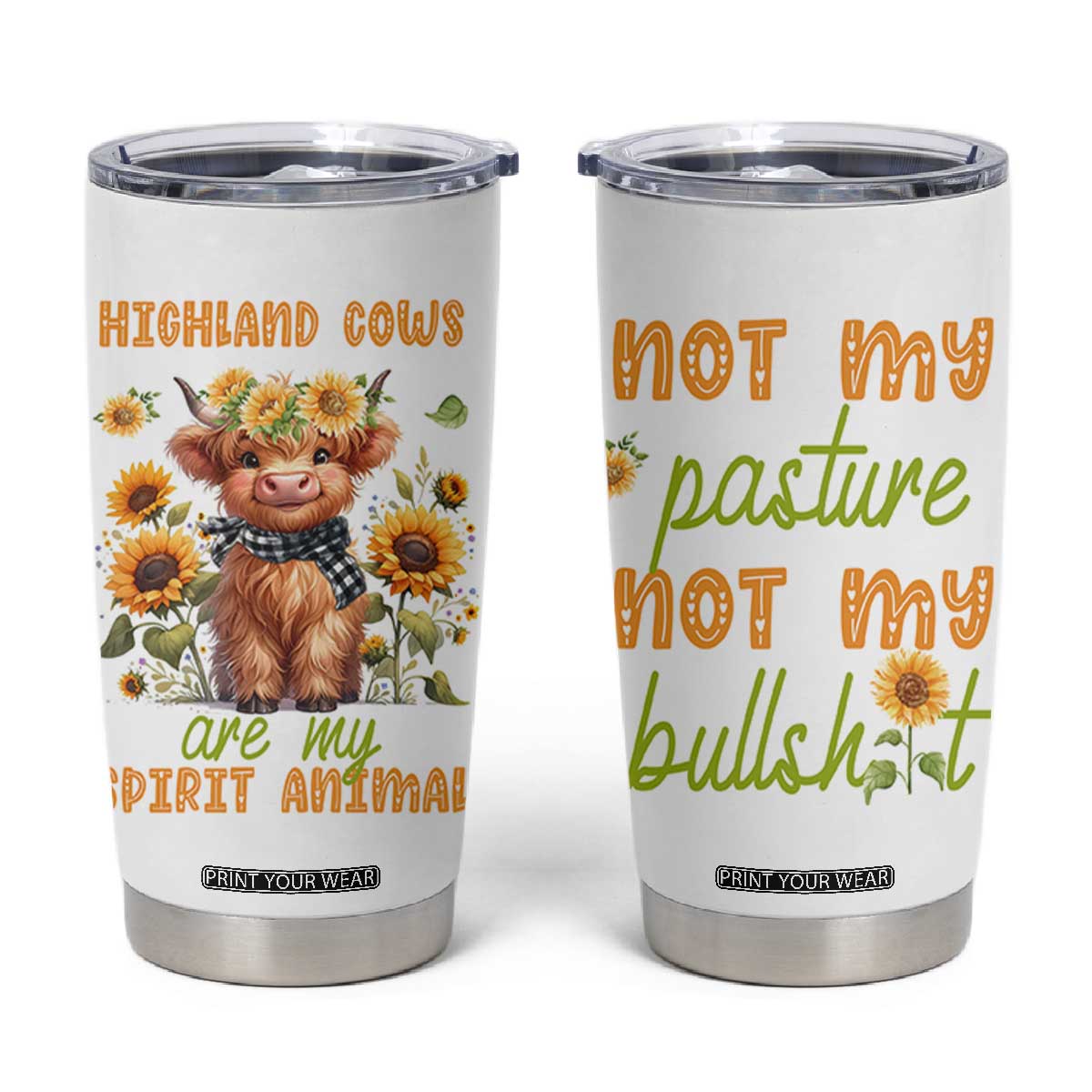 Highland Cow Gifts For Women Tumbler Cup Funny Cow Gift For Cow Lovers Sunflower TB10 White Print Your Wear