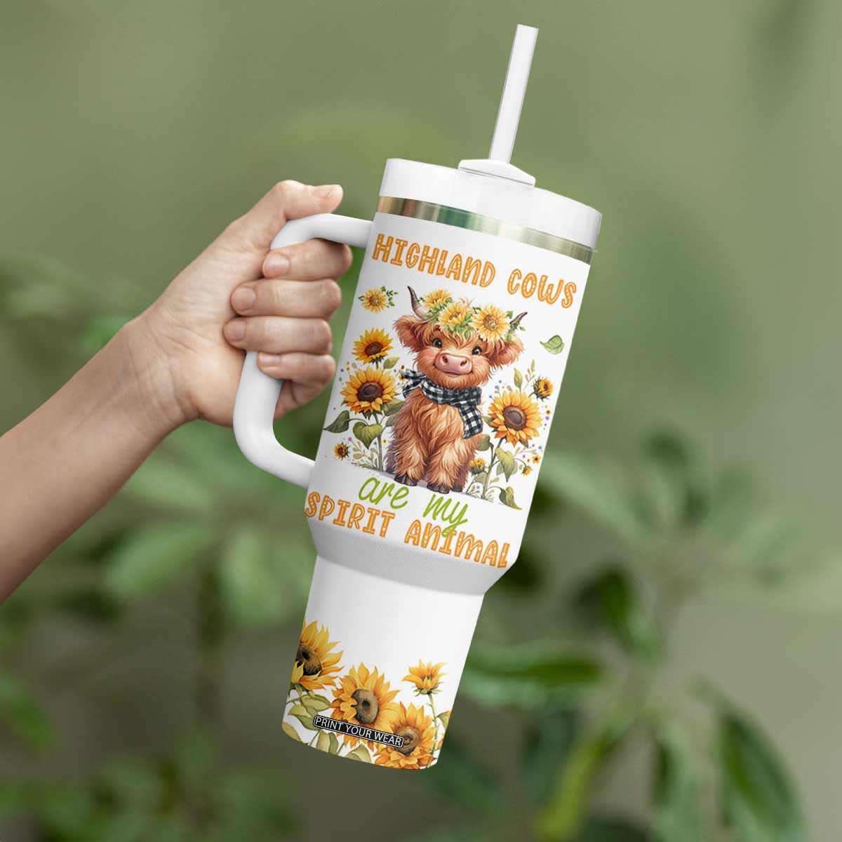 Highland Cow Gifts For Women Tumbler With Handle Funny Cow Gift For Cow Lovers Sunflower TB10 Print Your Wear