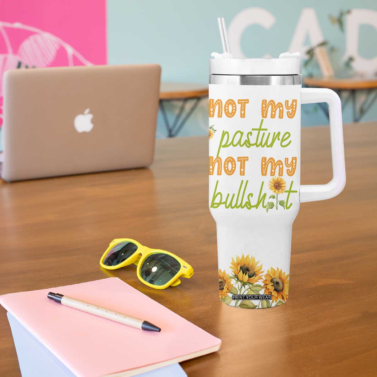 Highland Cow Gifts For Women Tumbler With Handle Funny Cow Gift For Cow Lovers Sunflower TB10 Print Your Wear