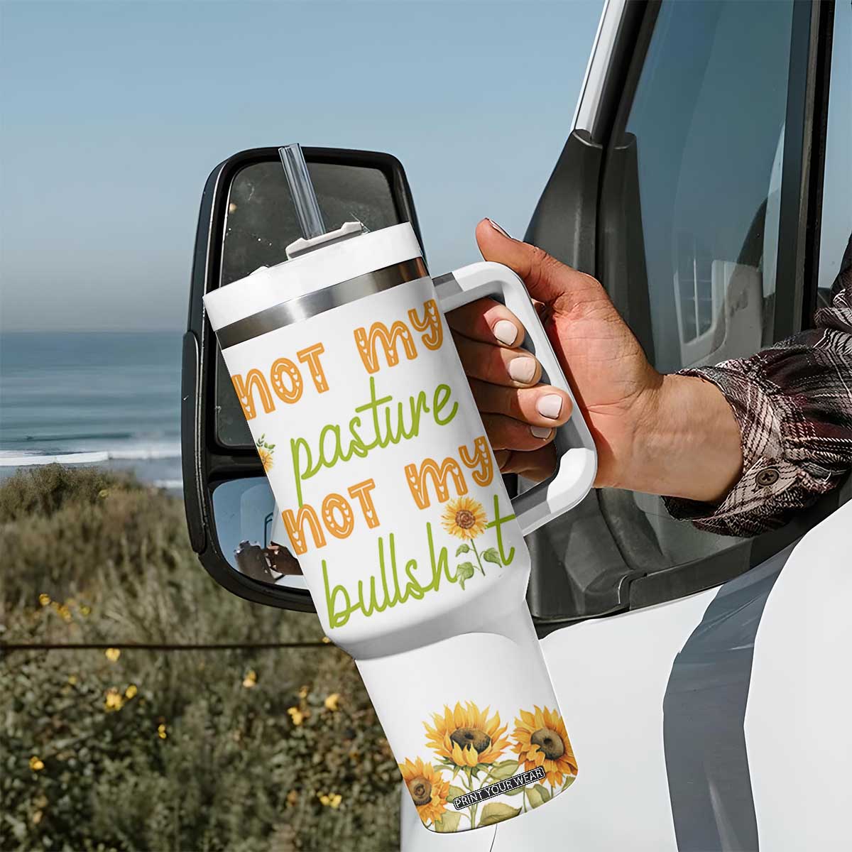 Highland Cow Gifts For Women Tumbler With Handle Funny Cow Gift For Cow Lovers Sunflower TB10 Print Your Wear