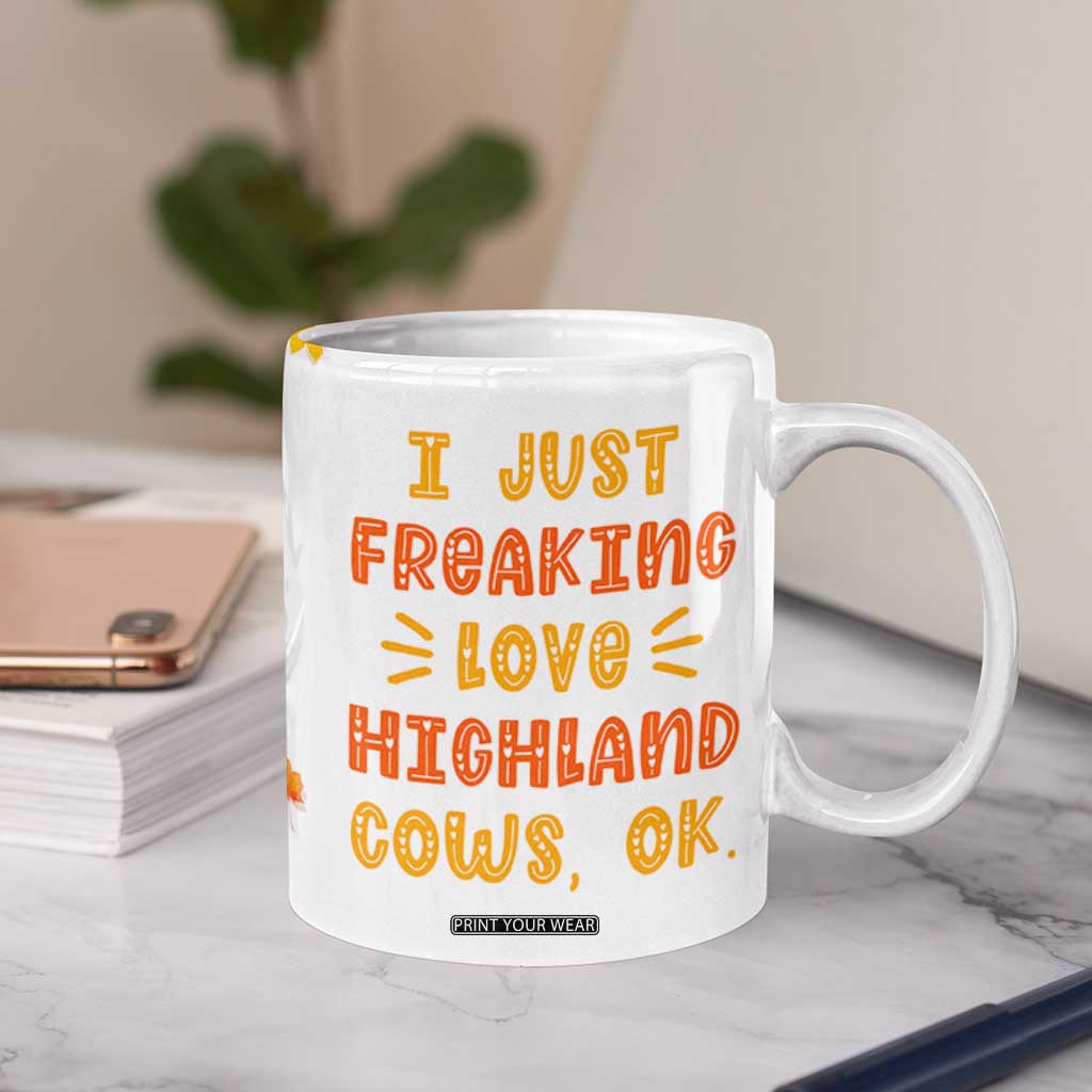 Highland Cow Gifts For Women Coffee Mug Funny Cow Gift For Cow Lovers Fall Leaves Farmhouse Western Animal TB10 Print Your Wear