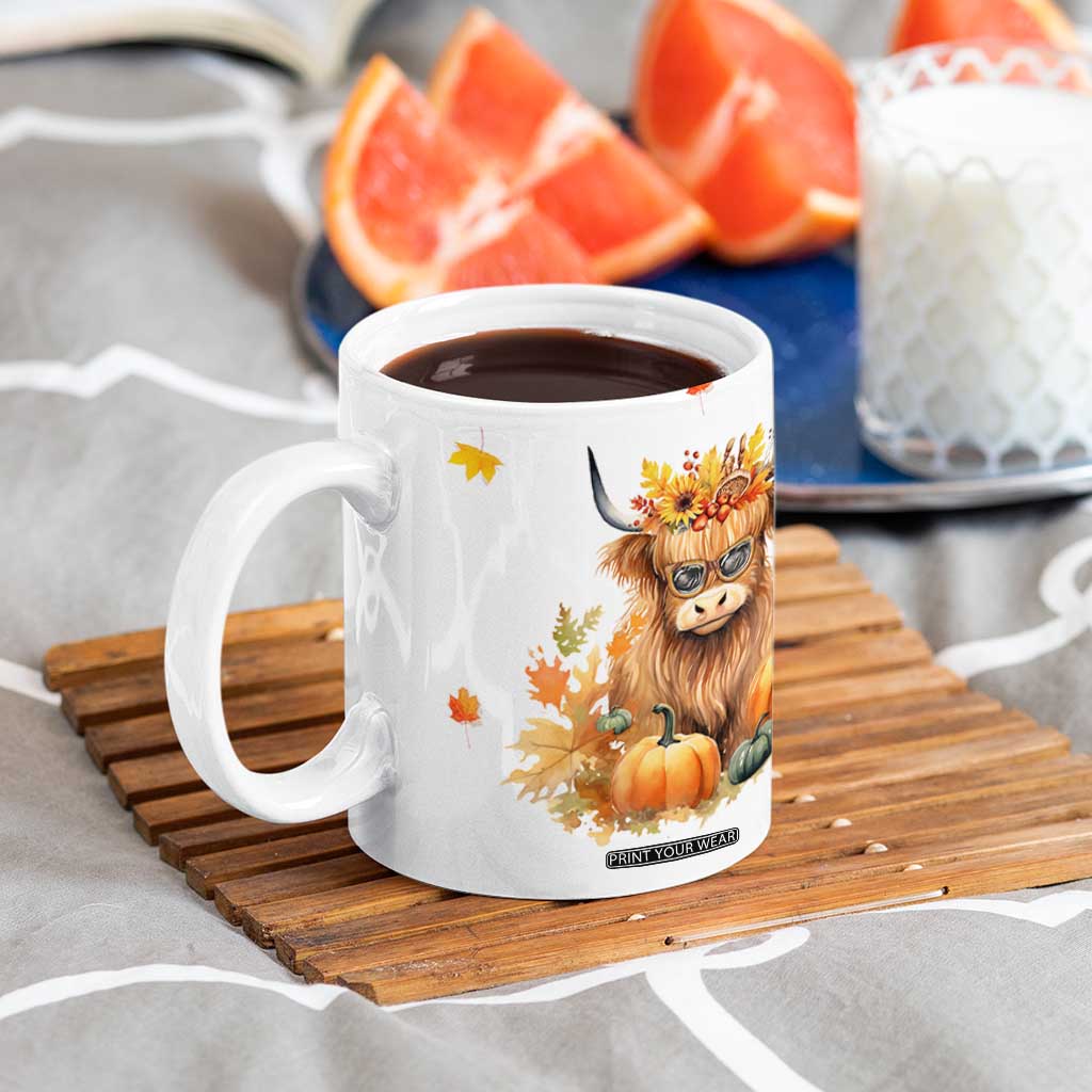 Highland Cow Gifts For Women Coffee Mug Funny Cow Gift For Cow Lovers Fall Leaves Farmhouse Western Animal TB10 Print Your Wear