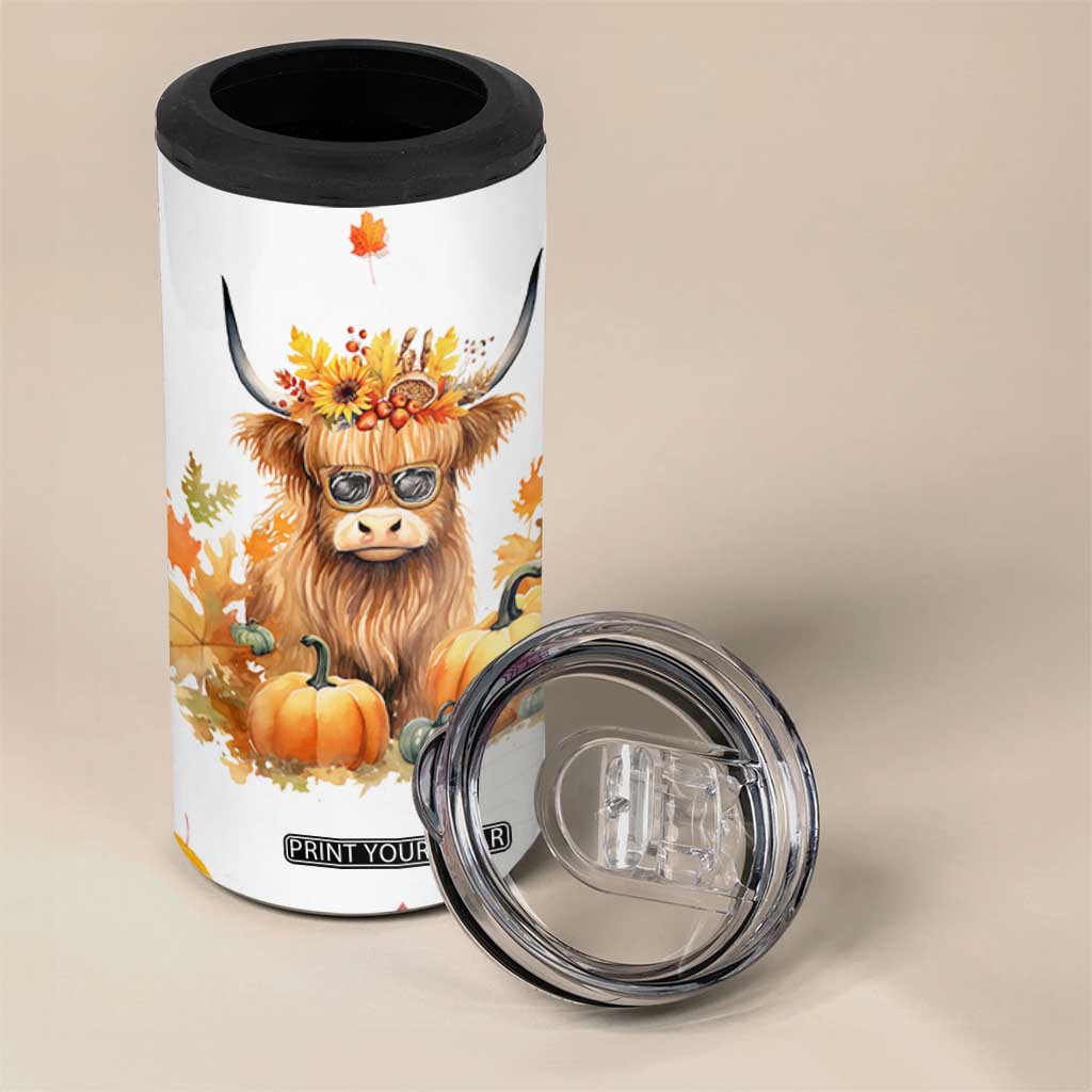 Highland Cow Gifts For Women 4 in 1 Can Cooler Tumbler Funny Cow Gift For Cow Lovers Fall Leaves Farmhouse Western Animal TB10 Print Your Wear