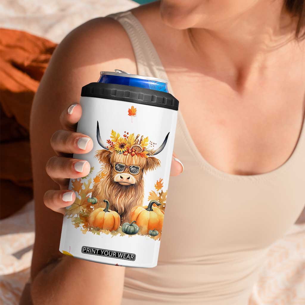 Highland Cow Gifts For Women 4 in 1 Can Cooler Tumbler Funny Cow Gift For Cow Lovers Fall Leaves Farmhouse Western Animal TB10 Print Your Wear