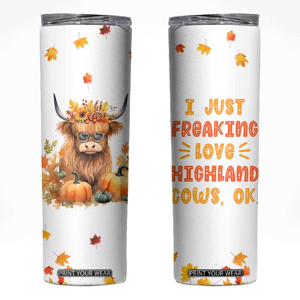 Highland Cow Gifts For Women Skinny Tumbler Funny Cow Gift For Cow Lovers Fall Leaves Farmhouse Western Animal TB10 White Print Your Wear