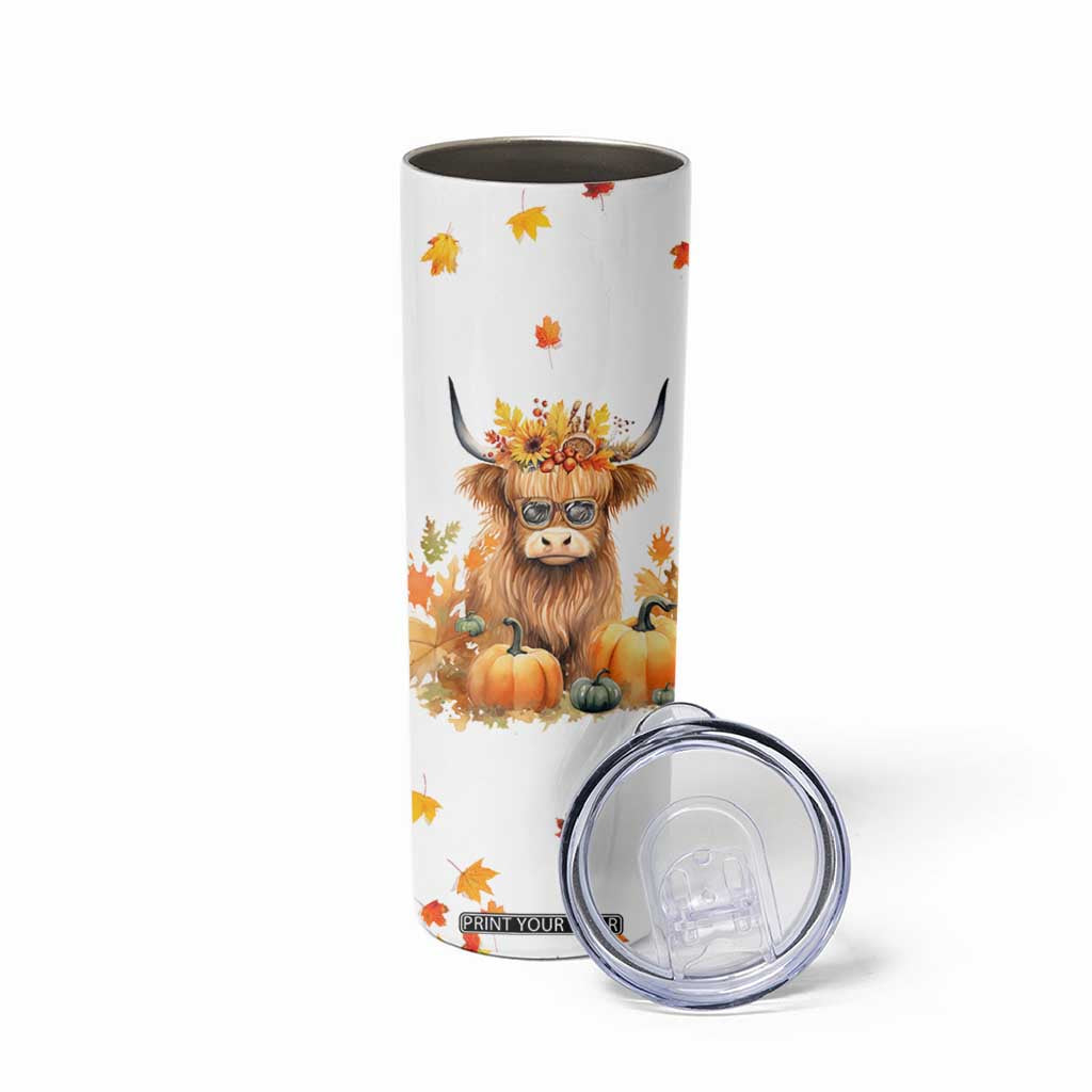 Highland Cow Gifts For Women Skinny Tumbler Funny Cow Gift For Cow Lovers Fall Leaves Farmhouse Western Animal TB10 Print Your Wear