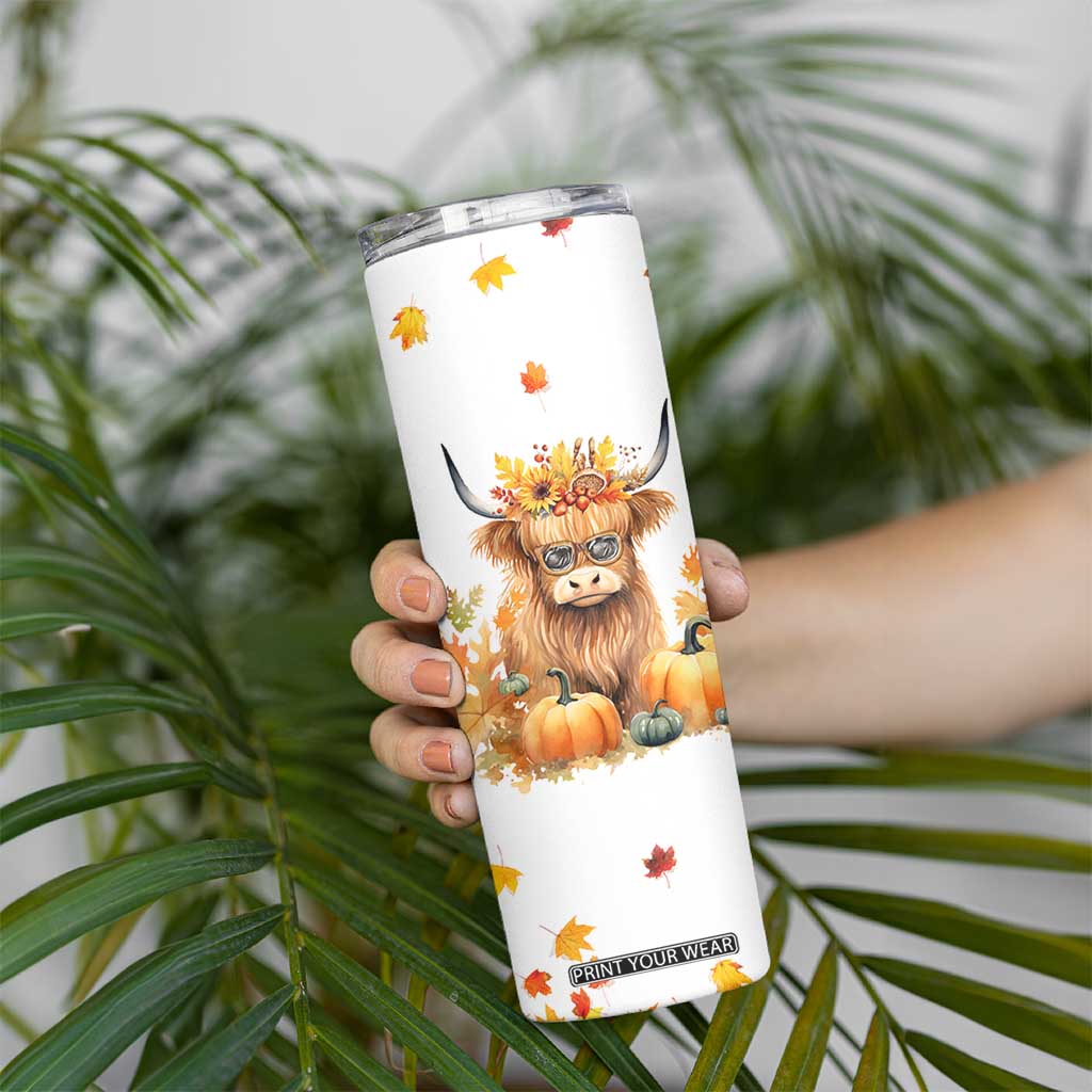 Highland Cow Gifts For Women Skinny Tumbler Funny Cow Gift For Cow Lovers Fall Leaves Farmhouse Western Animal TB10 Print Your Wear