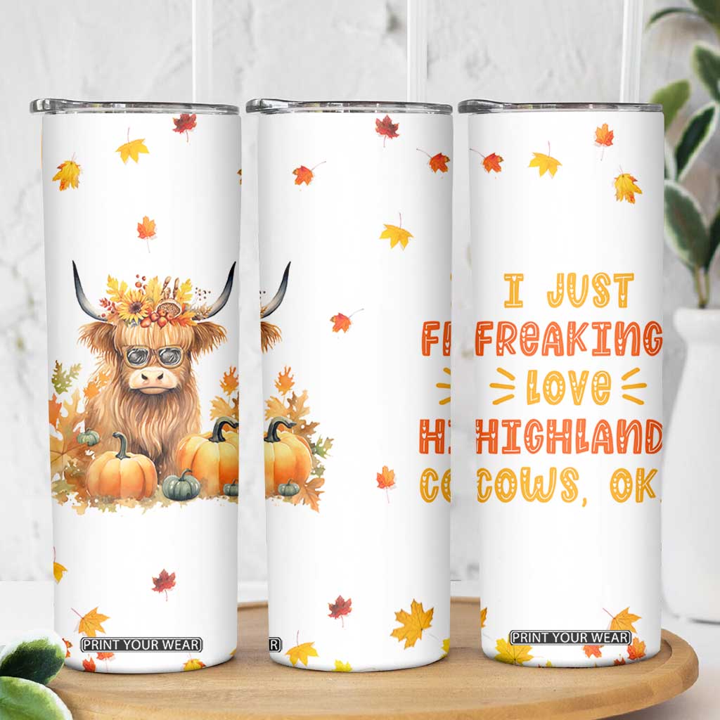 Highland Cow Gifts For Women Skinny Tumbler Funny Cow Gift For Cow Lovers Fall Leaves Farmhouse Western Animal TB10 Print Your Wear