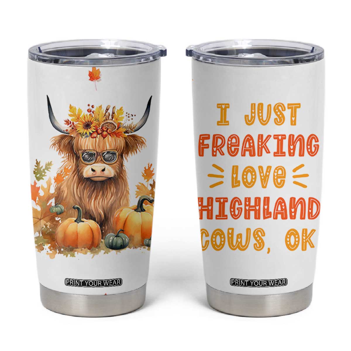 Highland Cow Gifts For Women Tumbler Cup Funny Cow Gift For Cow Lovers Fall Leaves Farmhouse Western Animal TB10 White Print Your Wear
