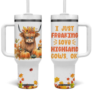 Highland Cow Gifts For Women Tumbler With Handle Funny Cow Gift For Cow Lovers Fall Leaves Farmhouse Western Animal TB10 One Size: 40 oz White Print Your Wear