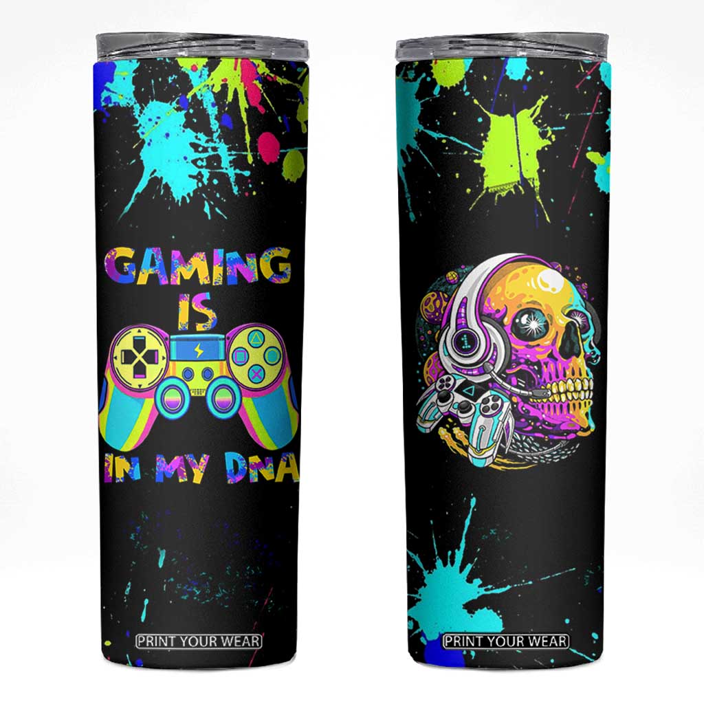 Gaming Gifts Skinny Tumbler Gamer Video Game Controller Colorful Graffiti Skeleton TB10 Black Print Your Wear