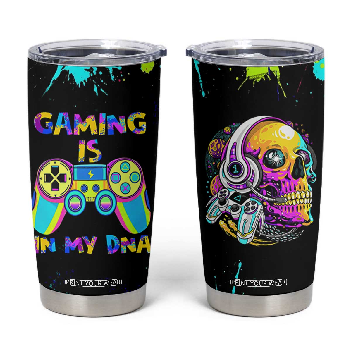 Gaming Gifts Tumbler Cup Gamer Video Game Controller Colorful Graffiti Skeleton TB10 Black Print Your Wear