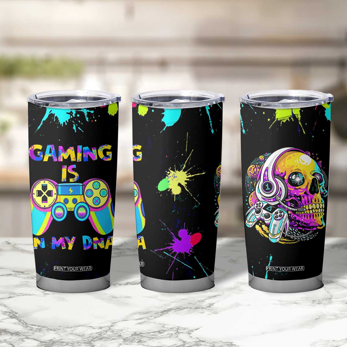 Gaming Gifts Tumbler Cup Gamer Video Game Controller Colorful Graffiti Skeleton TB10 Print Your Wear
