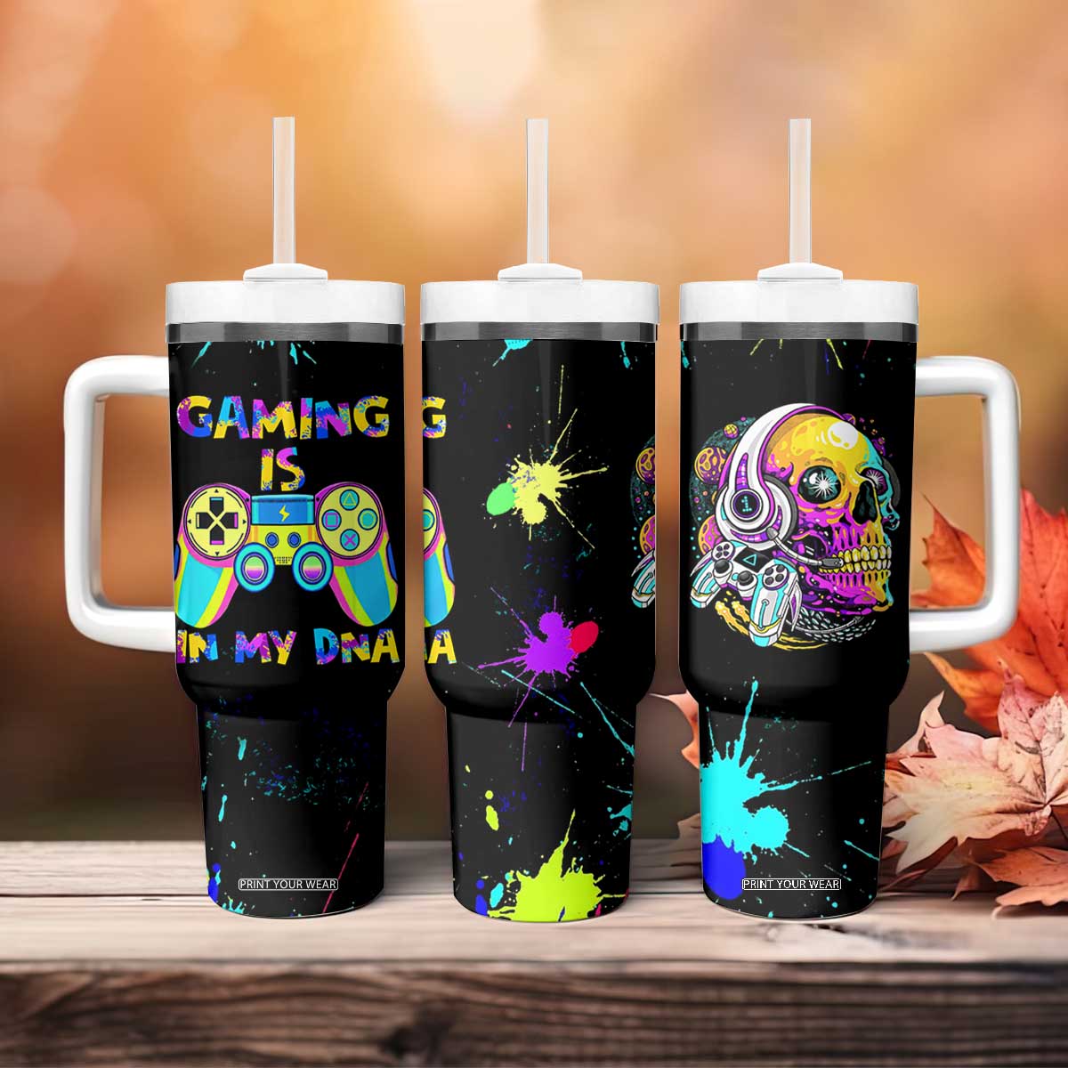 Gaming Gifts Tumbler With Handle Gamer Video Game Controller Colorful Graffiti Skeleton TB10 Print Your Wear