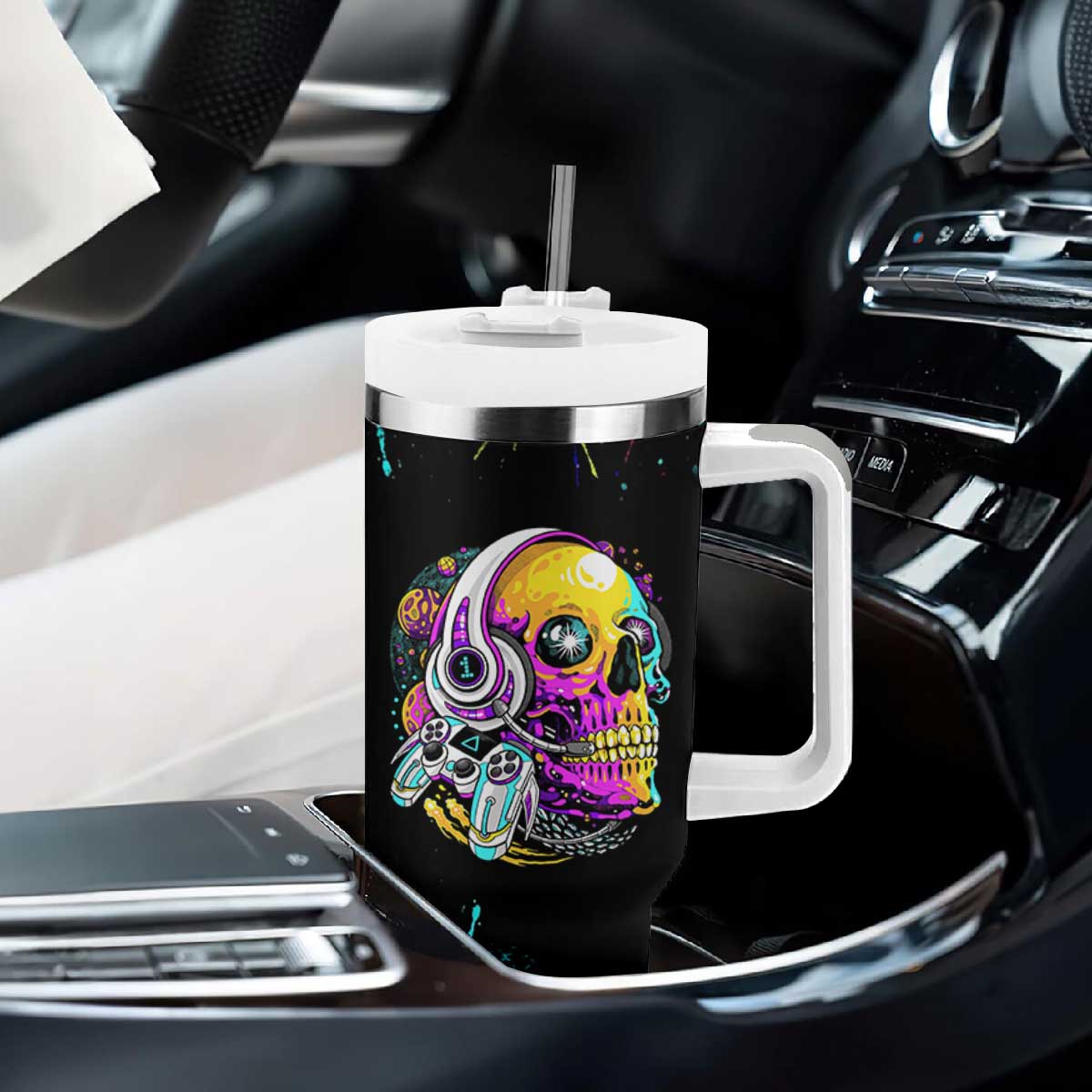 Gaming Gifts Tumbler With Handle Gamer Video Game Controller Colorful Graffiti Skeleton TB10 Print Your Wear