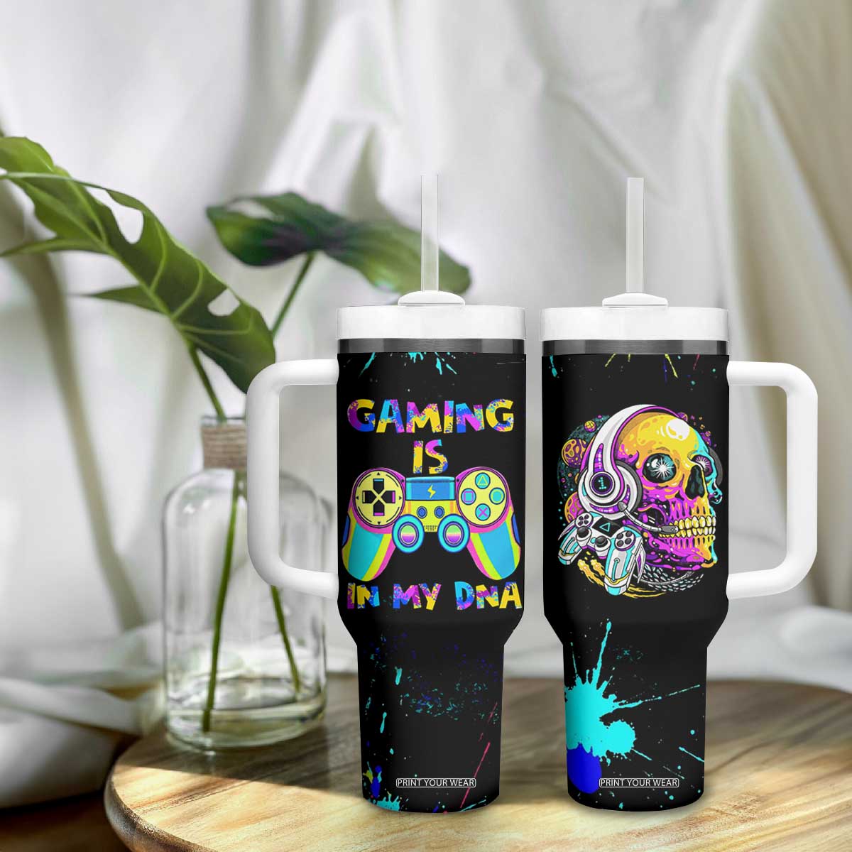 Gaming Gifts Tumbler With Handle Gamer Video Game Controller Colorful Graffiti Skeleton TB10 Print Your Wear