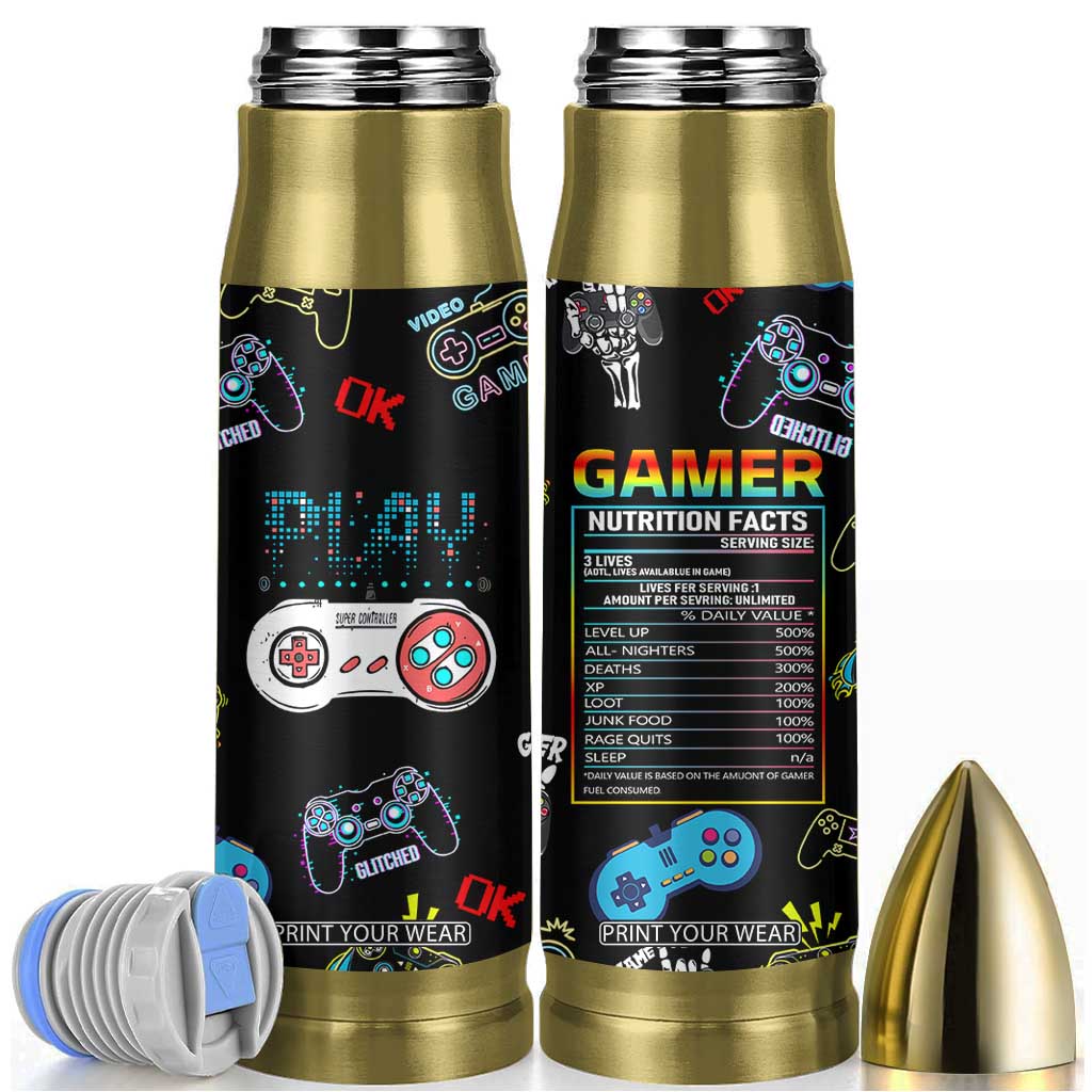 Gaming Gifts For Men Boys Bullet Tumbler Cool Gamer Nutritional Facts Video Game TB10 Black Print Your Wear