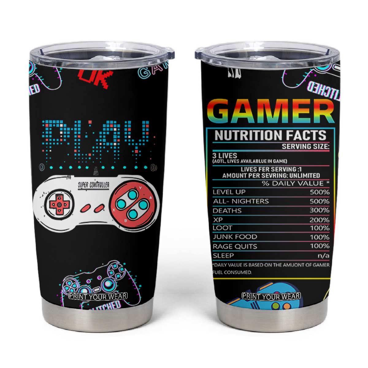 Gaming Gifts For Men Boys Tumbler Cup Cool Gamer Nutritional Facts Video Game TB10 Black Print Your Wear