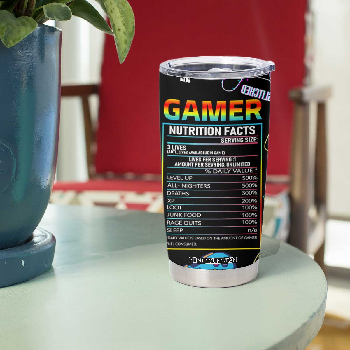 Gaming Gifts For Men Boys Tumbler Cup Cool Gamer Nutritional Facts Video Game TB10 Print Your Wear
