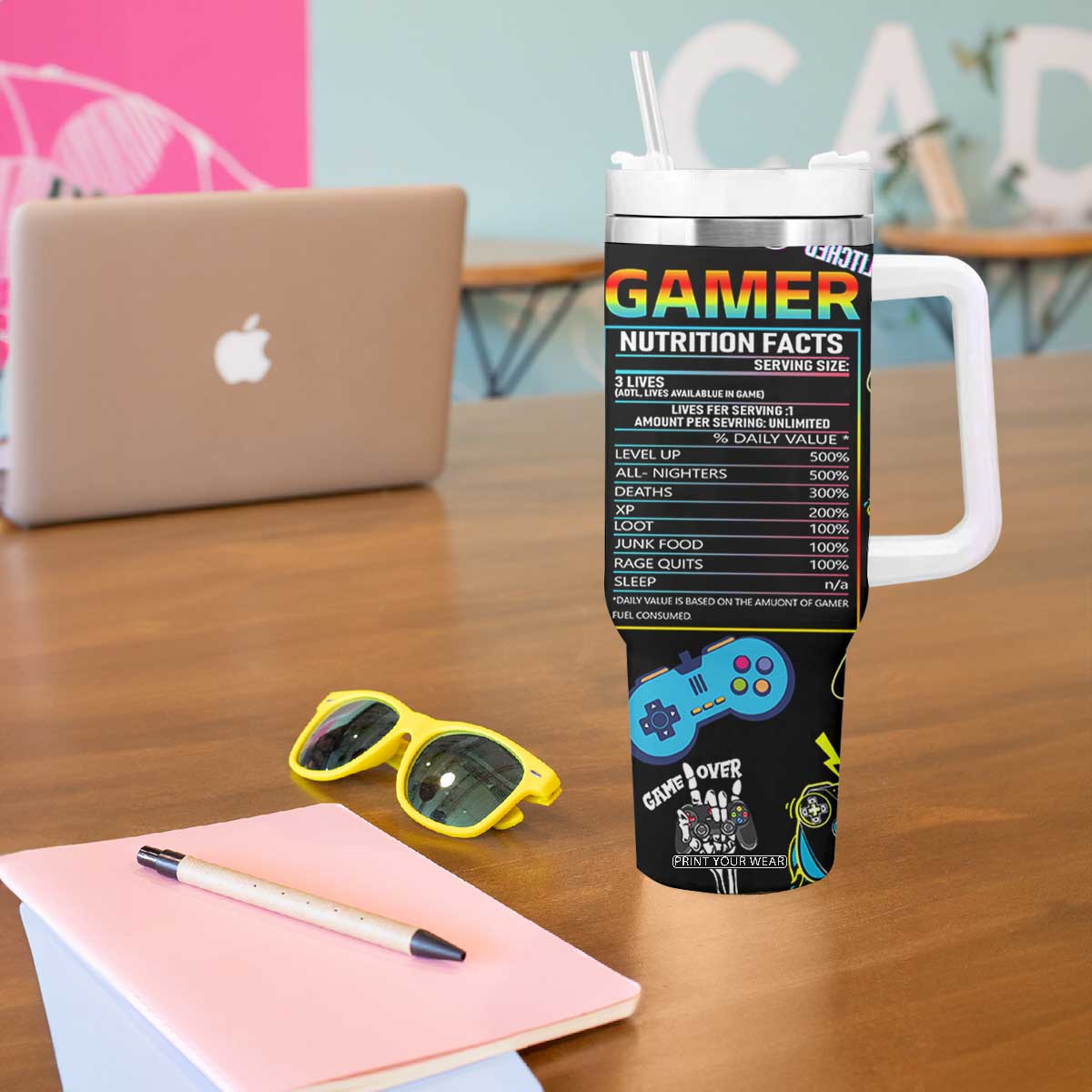 Gaming Gifts For Men Boys Tumbler With Handle Cool Gamer Nutritional Facts Video Game TB10 Print Your Wear