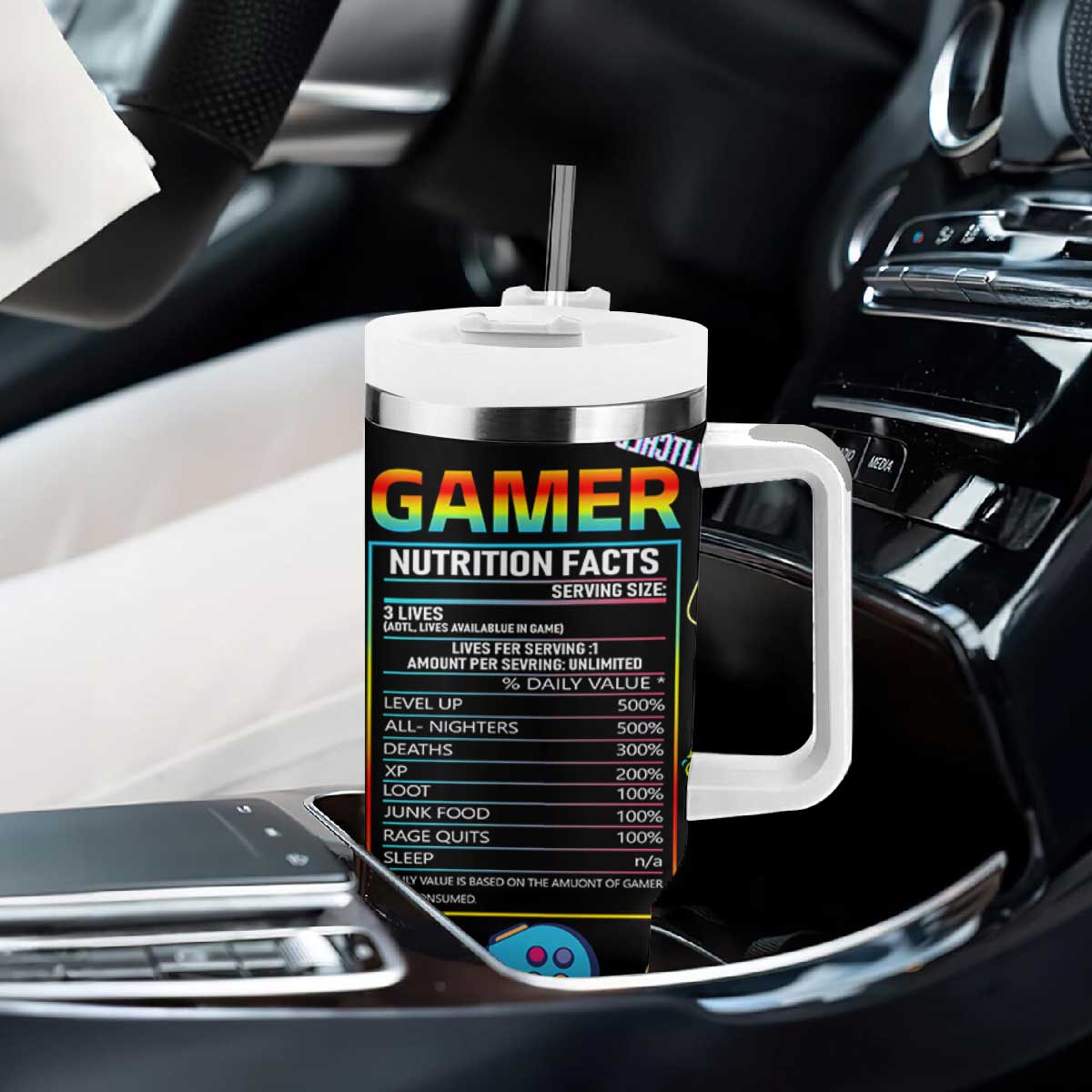 Gaming Gifts For Men Boys Tumbler With Handle Cool Gamer Nutritional Facts Video Game TB10 Print Your Wear