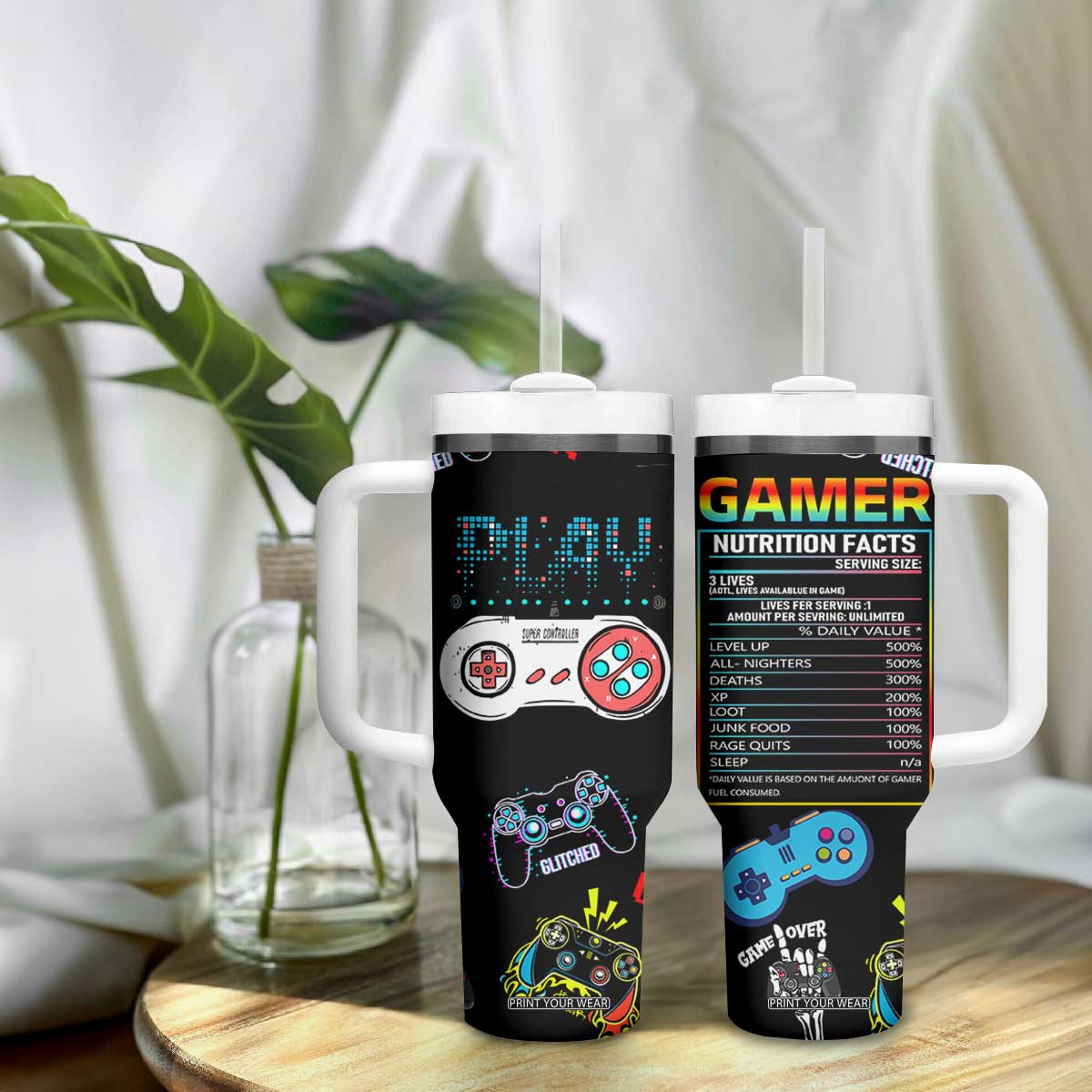Gaming Gifts For Men Boys Tumbler With Handle Cool Gamer Nutritional Facts Video Game TB10 Print Your Wear