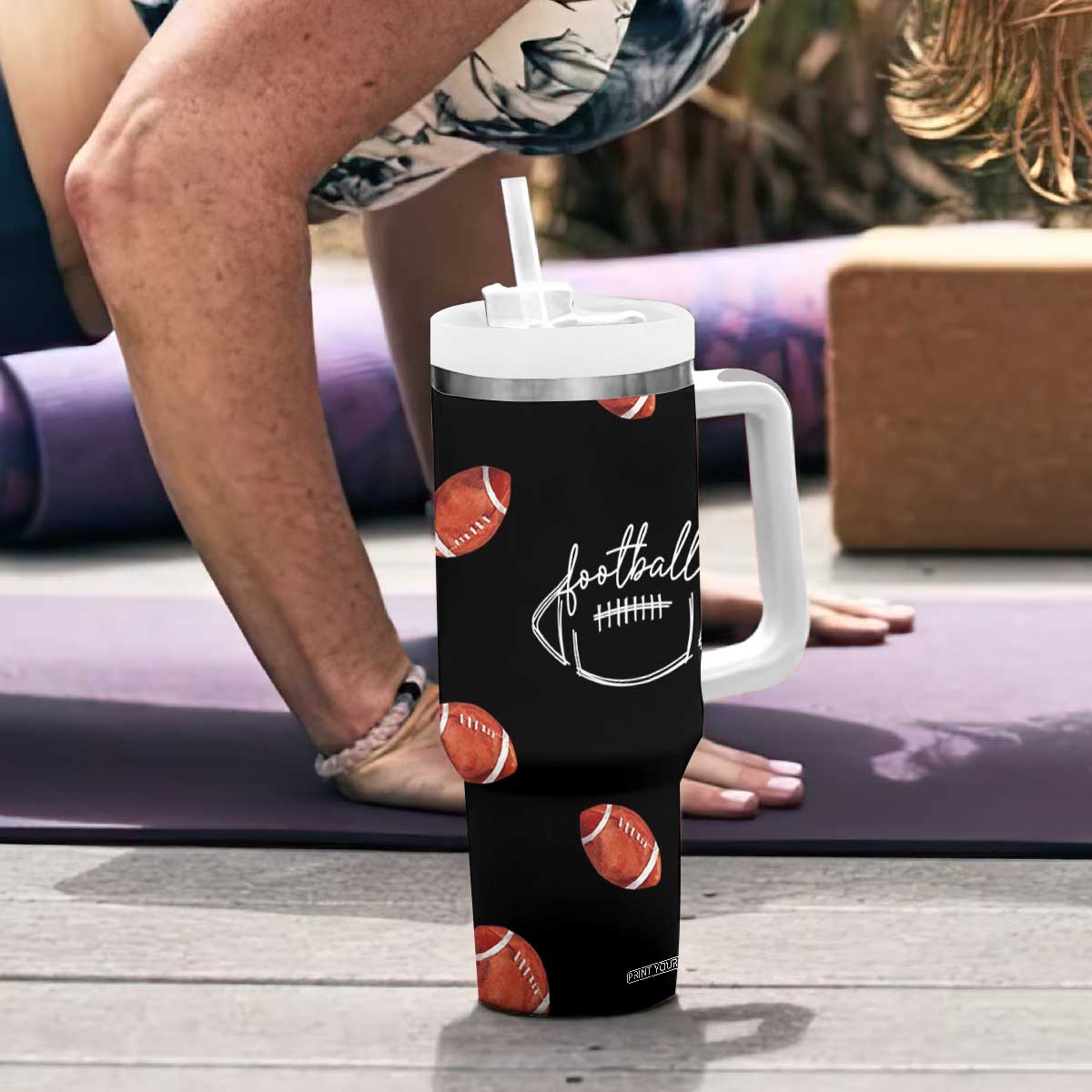 American Football Tumbler With Handle Funny Eat Sleep Football Repeat TB10 Print Your Wear