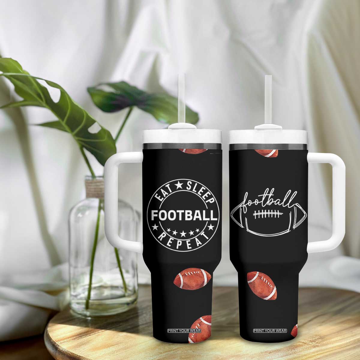 American Football Tumbler With Handle Funny Eat Sleep Football Repeat TB10 Print Your Wear