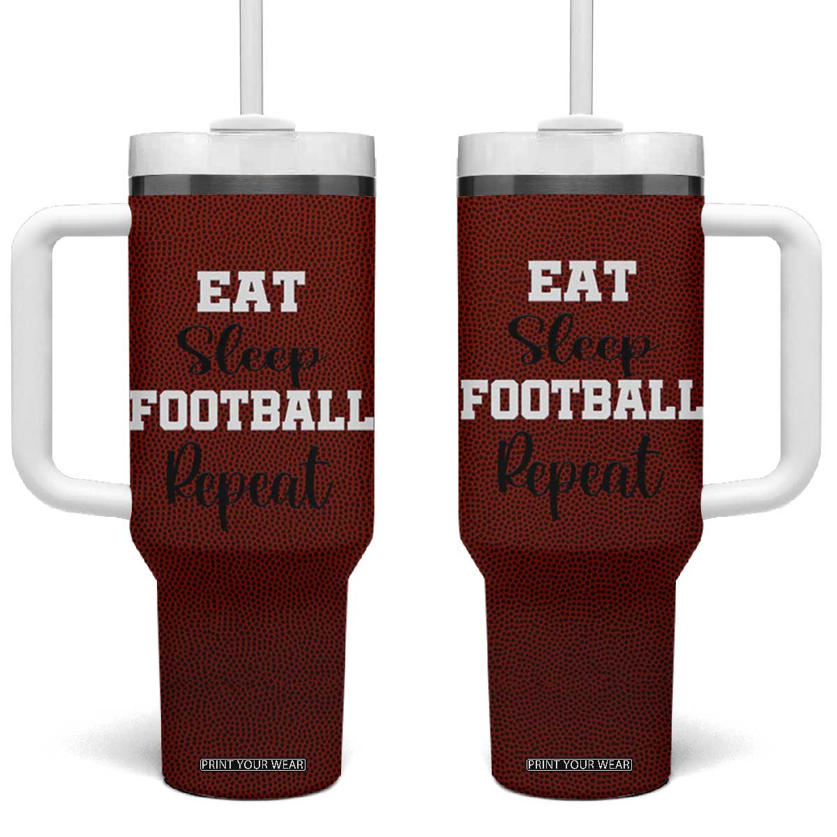 American Football Tumbler With Handle Eat Sleep Football Repeat Dad Fans Coaches TB10 One Size: 40 oz Brown Print Your Wear