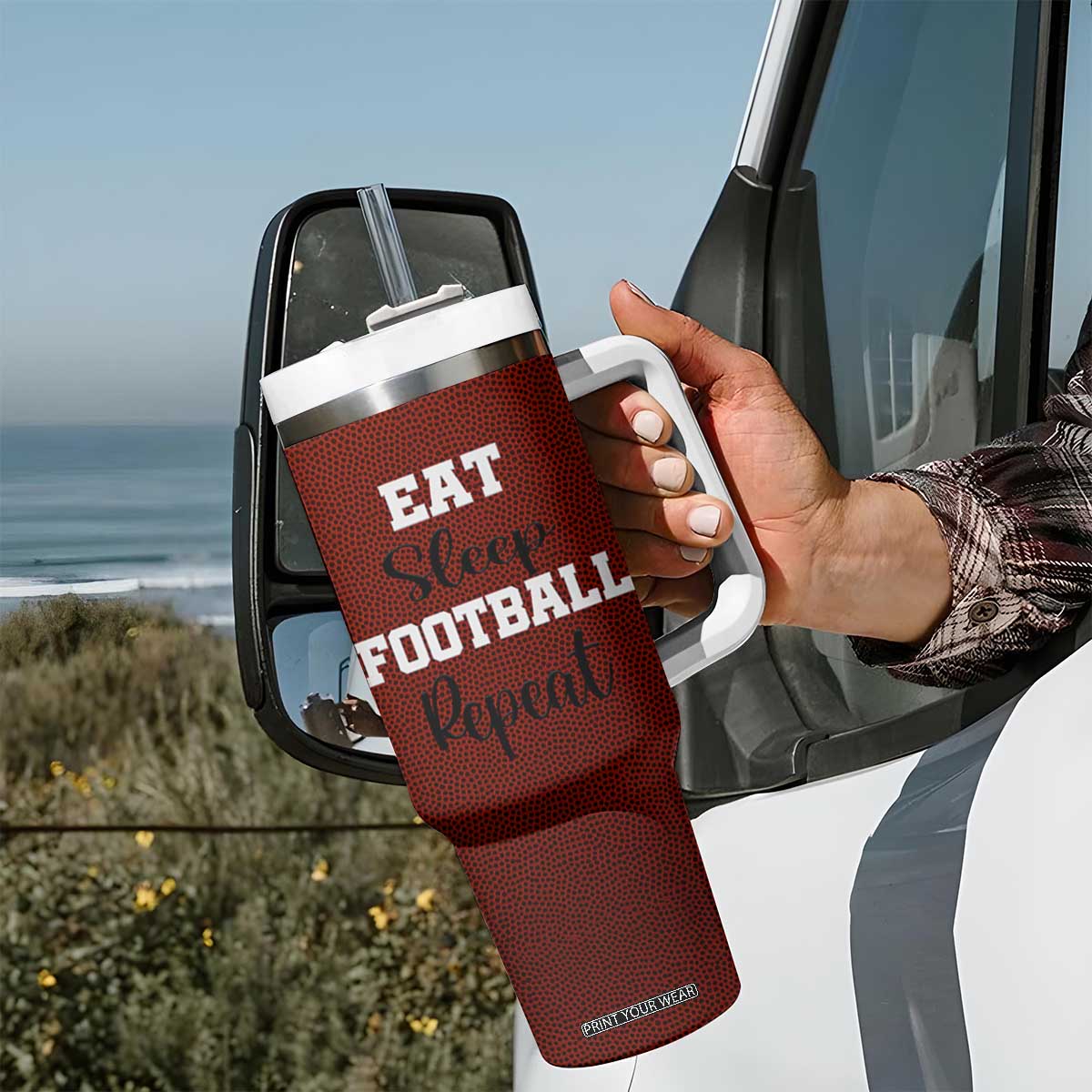 American Football Tumbler With Handle Eat Sleep Football Repeat Dad Fans Coaches TB10 Print Your Wear