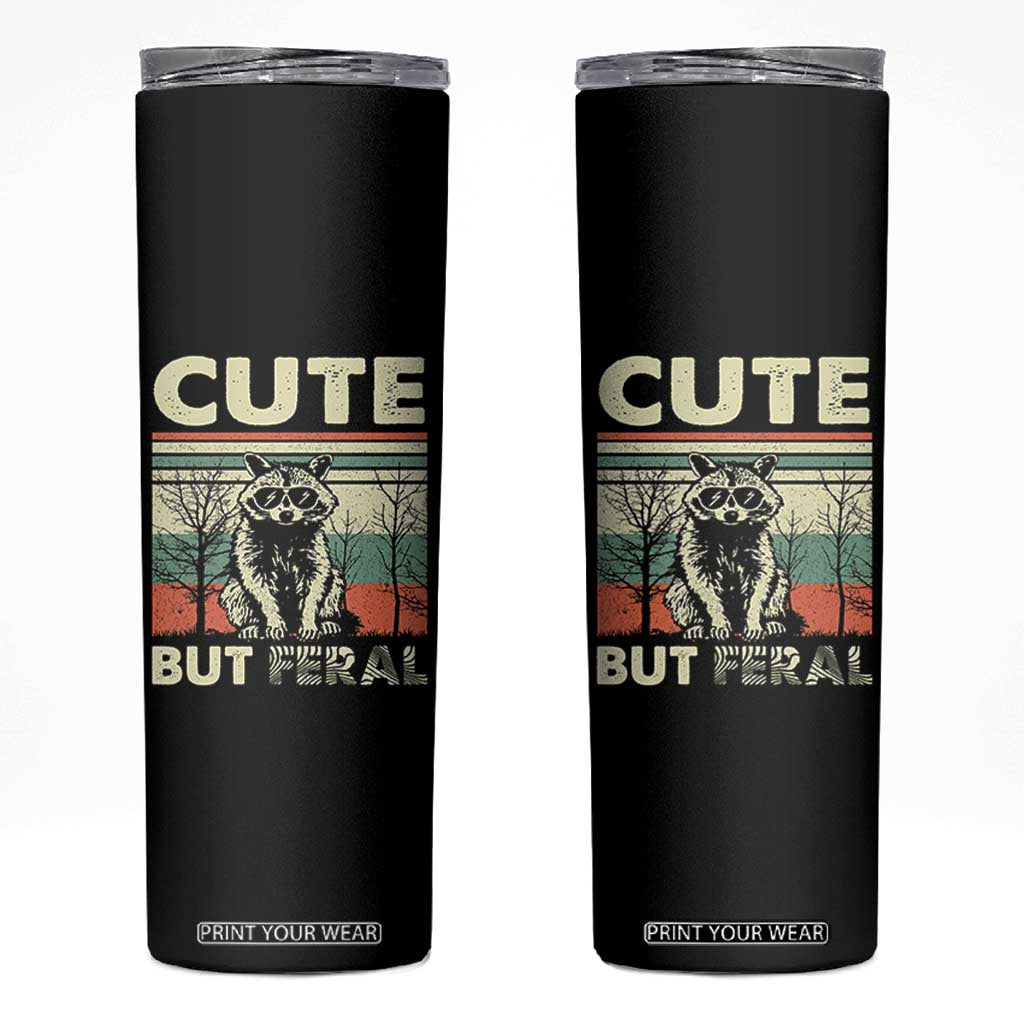 Funny Racoon Skinny Tumbler Retro Trash Panda Cute But Feral TB10 Black Print Your Wear