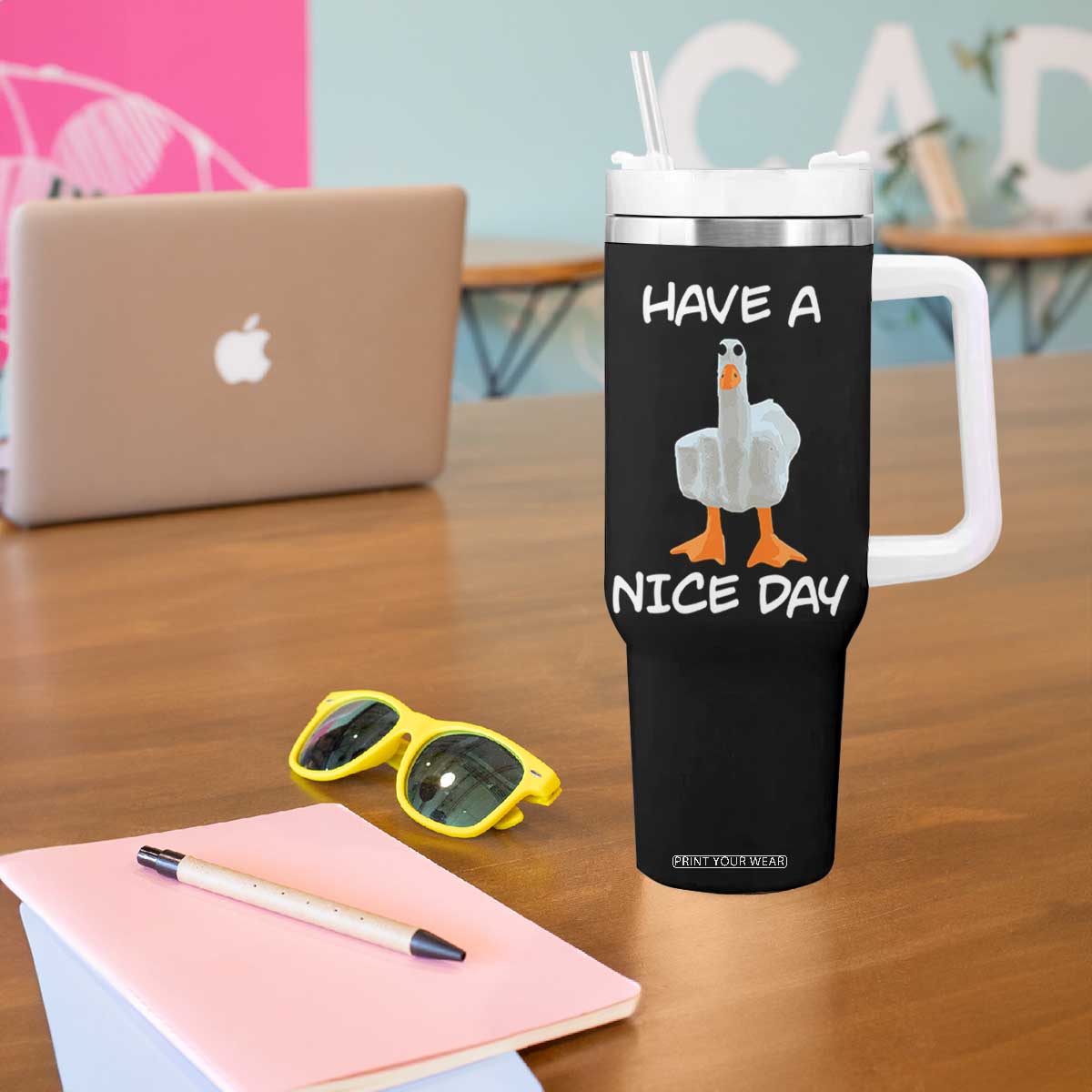 Duck You Tumbler With Handle Funny Middle Finger Duck You White Elephant Gifts For Adults TB10 Print Your Wear
