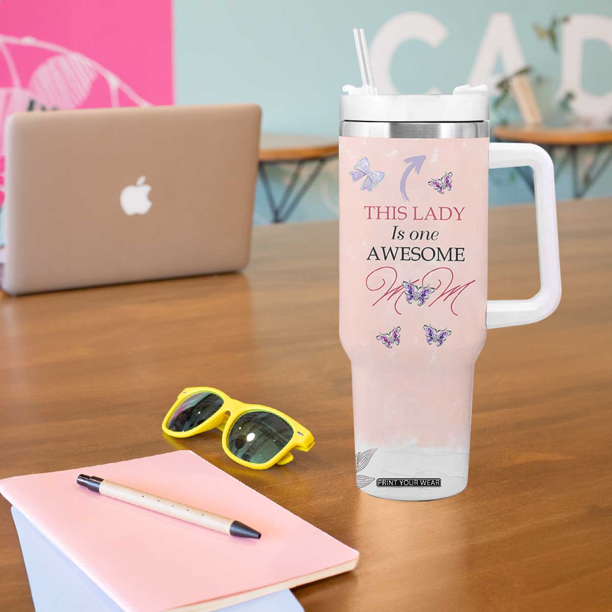 Birthday Gifts For Mom Tumbler With Handle This Lady Is One Awesome Mom Mothers Day Gifts TB10 Print Your Wear