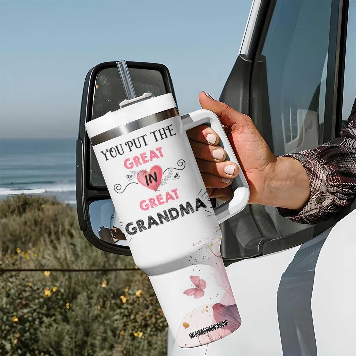 Mothers Day Grandma Tumbler With Handle You Put the Great in Great Grandma TB10 Print Your Wear
