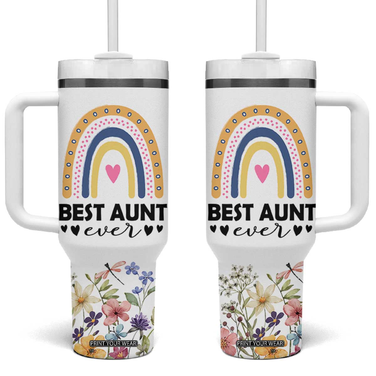 Gift For Aunt Tumbler With Handle Flower Aunts Gifts For Birthday Christmas Mothers Day Best Aunt Ever TB10 One Size: 40 oz White Print Your Wear