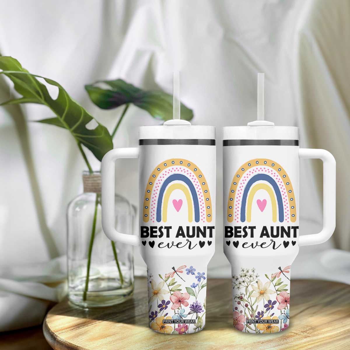 Gift For Aunt Tumbler With Handle Flower Aunts Gifts For Birthday Christmas Mothers Day Best Aunt Ever TB10 Print Your Wear