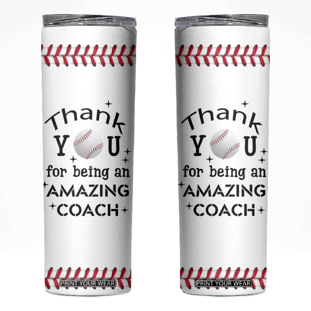 Baseball Coach Gifts Skinny Tumbler Thank You Coaches Appreciation Retirement Gift TB10 White Print Your Wear
