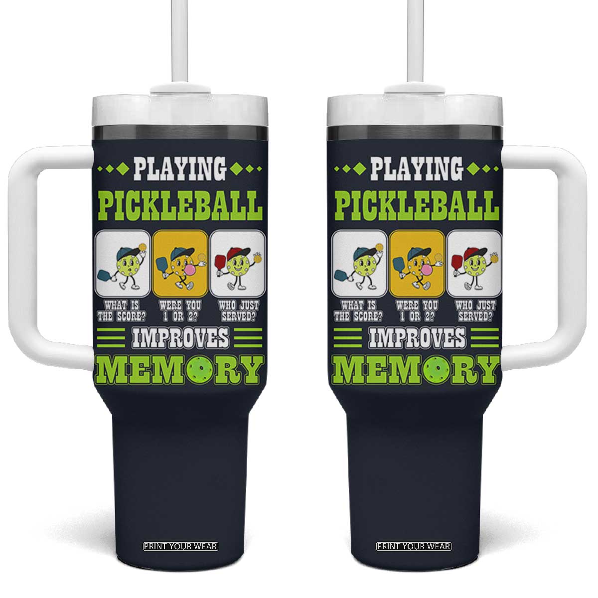 Playing Pickleball Improves Memory Tumbler With Handle Gift for Pickle Ball Lovers Pickleballs Coach Player TB10 One Size: 40 oz Navy Print Your Wear