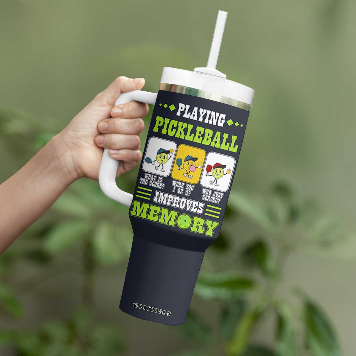 Playing Pickleball Improves Memory Tumbler With Handle Gift for Pickle Ball Lovers Pickleballs Coach Player TB10 Print Your Wear
