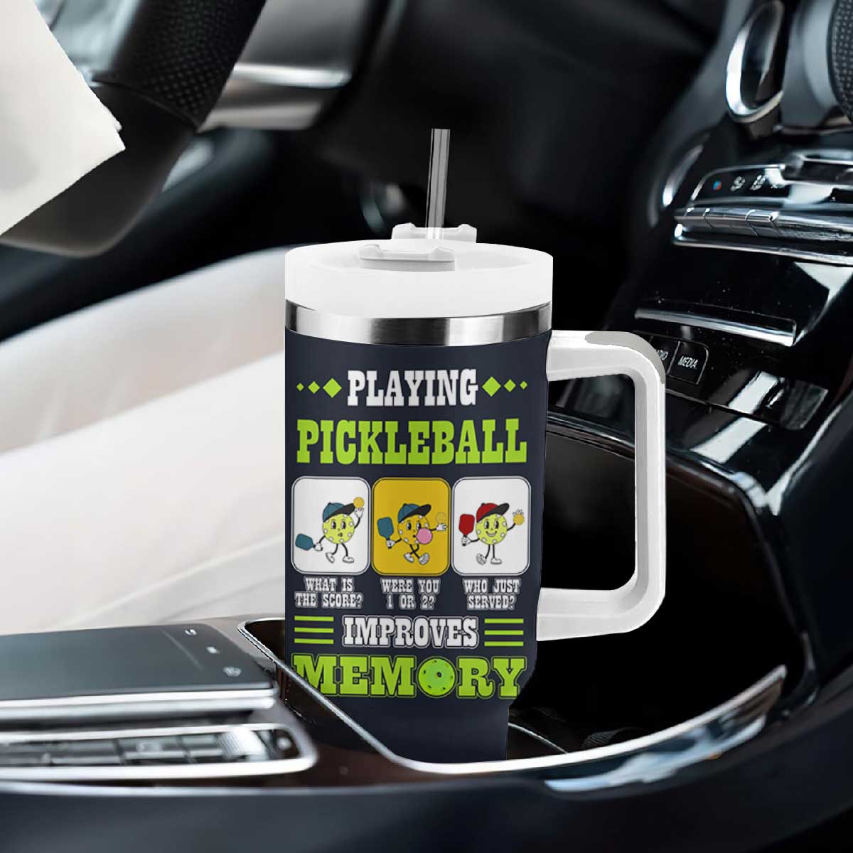 Playing Pickleball Improves Memory Tumbler With Handle Gift for Pickle Ball Lovers Pickleballs Coach Player TB10 Print Your Wear